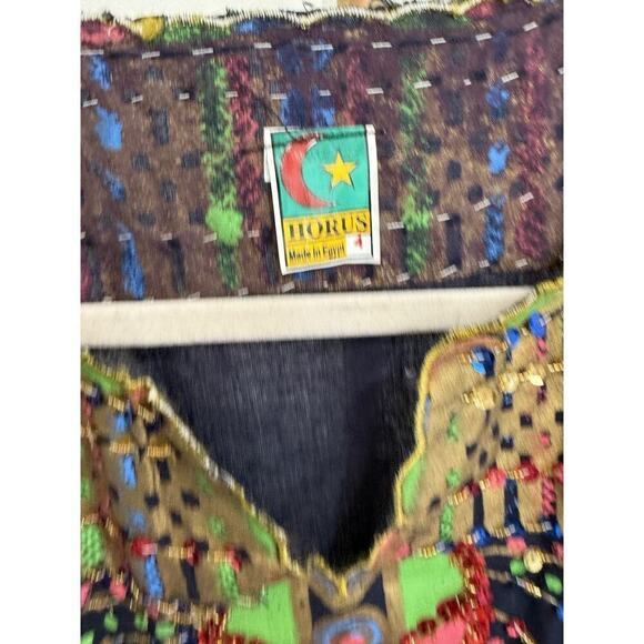 Horus Vintage Egyptian kaftan Robe, Black/ Gold Nefertiti/ Tutankhamun Design 4 - Picture 4 of 10